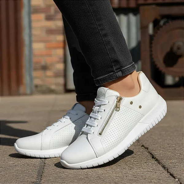 Tênis Casual Ortopédico Feminino UsaFlex Em Couro Original Palmilha Confortável Para Prevenir Dor Nos Pés