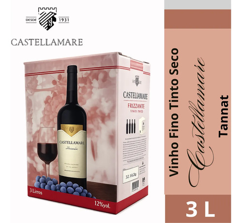 Vinho Fino Tinto Seco Tannat Castellamare 3 Litros