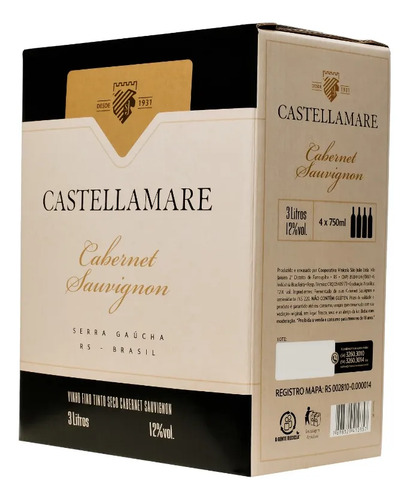 Vinho Cabernet Sauvignon Castellamare 3l Tinto Seco