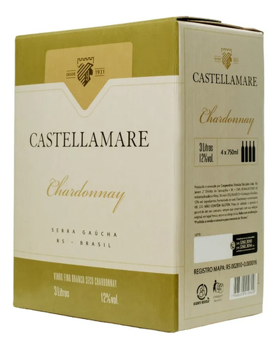 Vinho Branco Seco Chardonnay Castellamare Bag In Box 3l