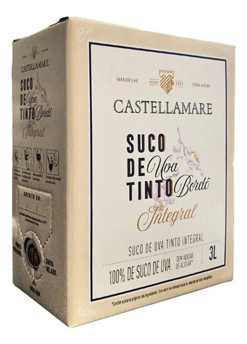 Suco De Uva Integral Tinto 100% Uva Bordô Castellamare 3l