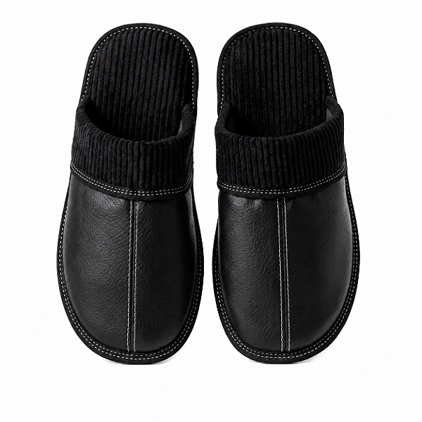 Pantufas masculinas em couro legítimo, forradas com lã.