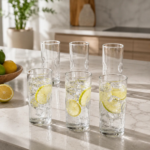 Jogo 06 Copos Vidro Marbella Luxo 370ml Drink Suco Copo Alto Vidro