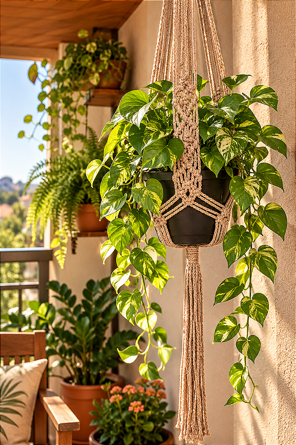 Suporte de Planta em Macramê Caramelo