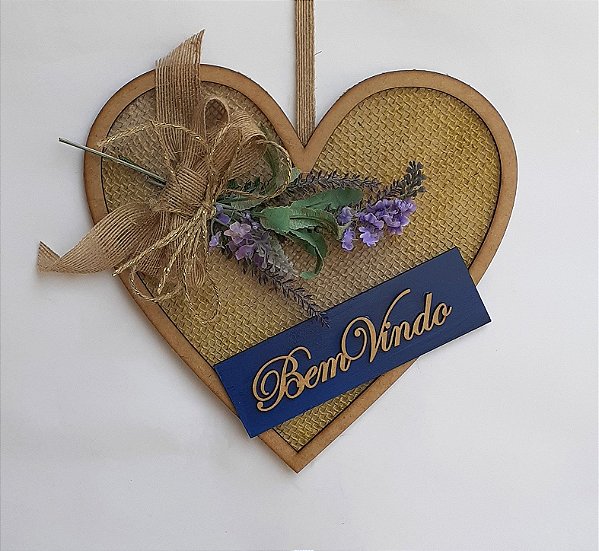 Placa "Bem-Vindo" - Coração de Juta