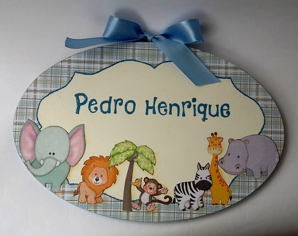 Placa Bichinhos e Nome do Bebê - sob encomenda