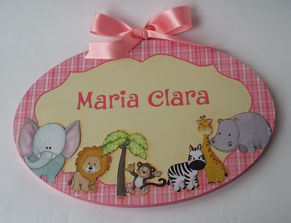 Placa Bichinhos e Nome da Bebê - rosa