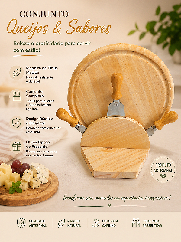 Kit Gourmet de Pinus com Tábua para frios e Espátulas