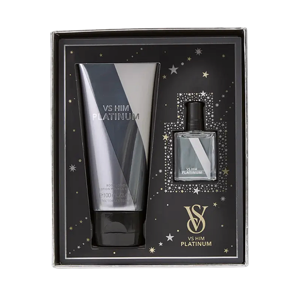 Kit masculino VS him platinum victoria's secret loção hidratante 100ml e eau de parfum 7,5ml