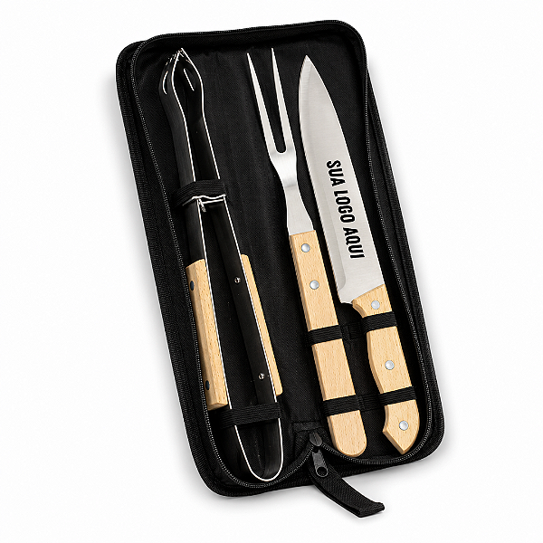 Kit Churrasco 3 Peças com Estojo Zíper