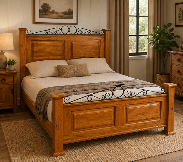 Cama Queen Imperial com Ferragem em Madeira de Demolição