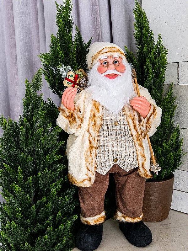 Papai Noel Rústico em Tons Neutros 60 cm