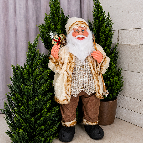 Papai Noel Rústico em Tons Neutros 60 cm
