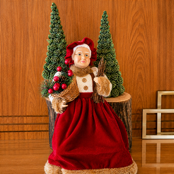 Mamãe Noel Decorativa sentada com Cesto Natalino 36 cm