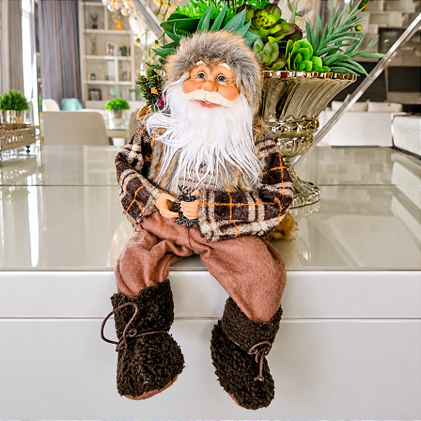 Papai Noel Rústico em tons neutros sentado 40 cm