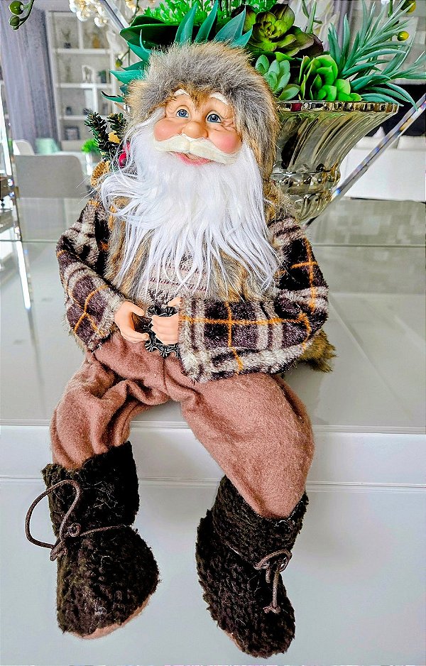 Papai Noel Rústico em tons neutros sentado 40 cm