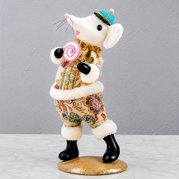Ratinho Decorativo em Tecido Bordado 50 cm