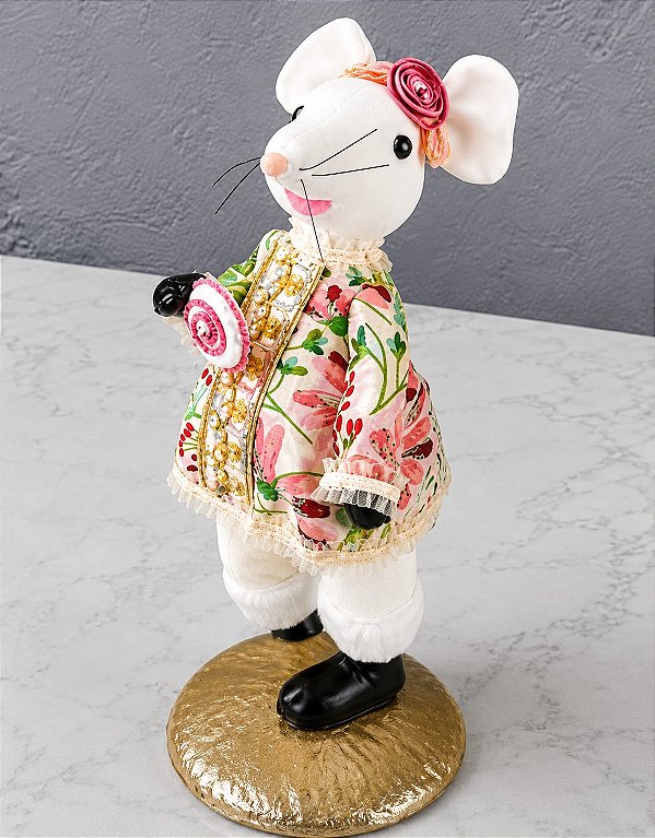 Ratinha Decorativa em Tecido Bordado 50cm
