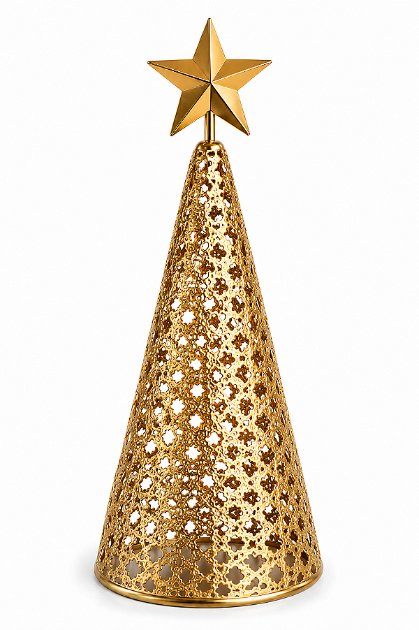 Árvore Decorativa em Metal Dourado com Suporte Interno para Vela 30cm