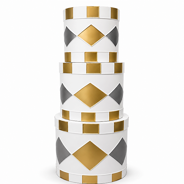 Kit de Tambor Decorativo em Metal Branco, Dourado e Prata - 3 Tamanhos/Unidades
