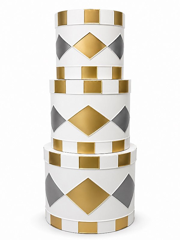 Kit de Tambor Decorativo em Metal Branco, Dourado e Prata - 3 Tamanhos/Unidades