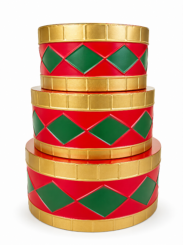 Kit de Tambor Decorativo em Metal Vermelho e Verde – 3 Peças