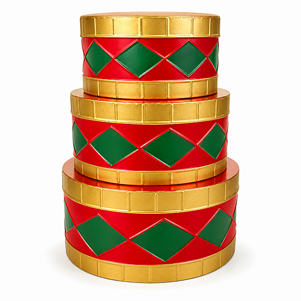 Kit de Tambor Decorativo em Metal Vermelho e Verde – 3 Peças