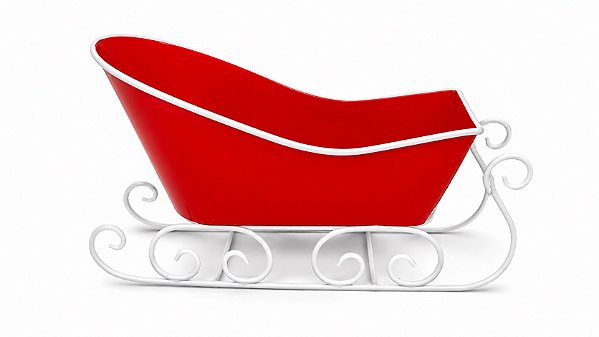 Trenó Vintage Retrô em Metal Vermelho e Branco 30 cm