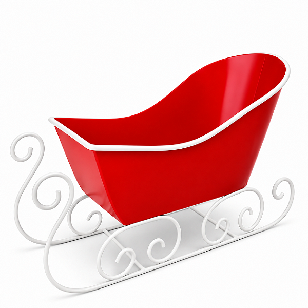 Trenó Vintage Retrô em Metal Vermelho e Branco 30 cm