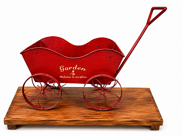Carrinho Decorativo Vintage Retrô em Metal Vermelho 20 cm