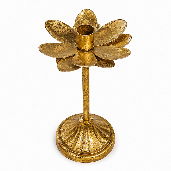 Castiçal Flor Dourado em Metal 24 cm