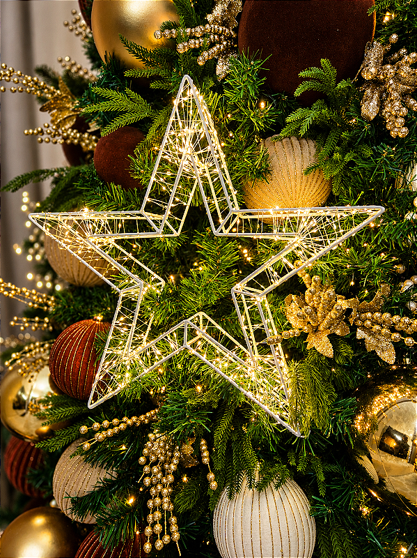 Estrela Iluminada 3D em LED Branco Quente Bivolt 50 cm