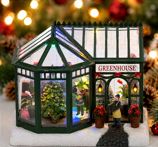 Vila Natalina Estufa Greenhouse com Iluminação LED 18 cm
