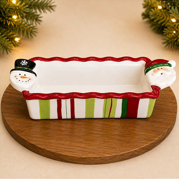 Travessa Retangular em Cerâmica Natalina 24 cm