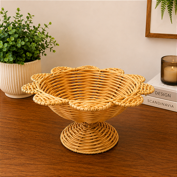 Vaso Decorativo em Fibra Sintética com Pé- 29 x 29 x 14,4 cm