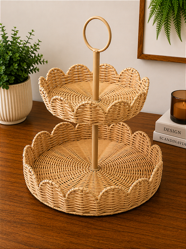 Bandeja Decorativa de 2 Níveis em Fibra Sintética – 34 cm