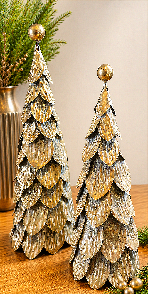 Árvore Decorativa em Metal Fosco Prata e Dourado – 42 cm