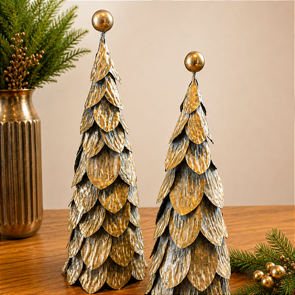 Árvore Decorativa em Metal Fosco Prata e Dourado – 42 cm
