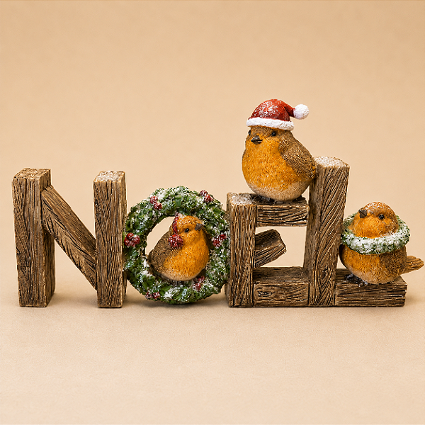 Enfeite Decorativo Noel em Resina 24 cm | Palavra NOEL com Passarinhos Natalinos