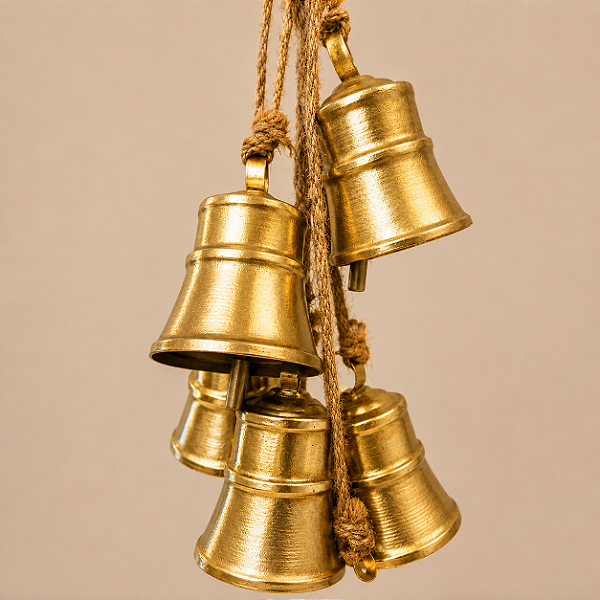 Cacho com 7 Sinos em metal Dourados Decorativos 50 cm