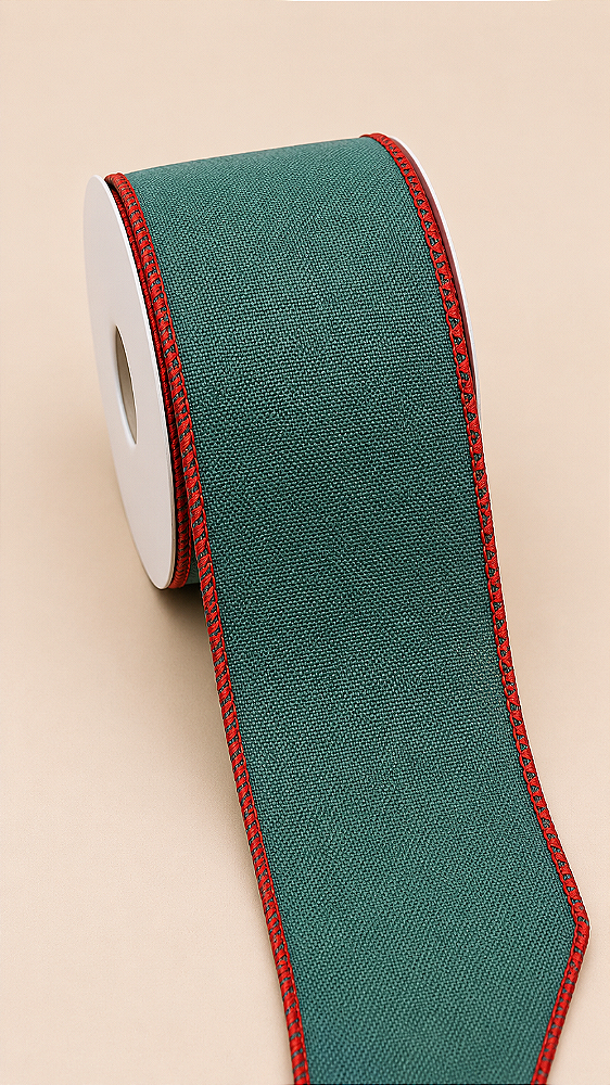 Fita Aramada Verde com Bordas Vermelhas 6,3 cm x 9,14 m | Clássica de Natal | Delicare Home