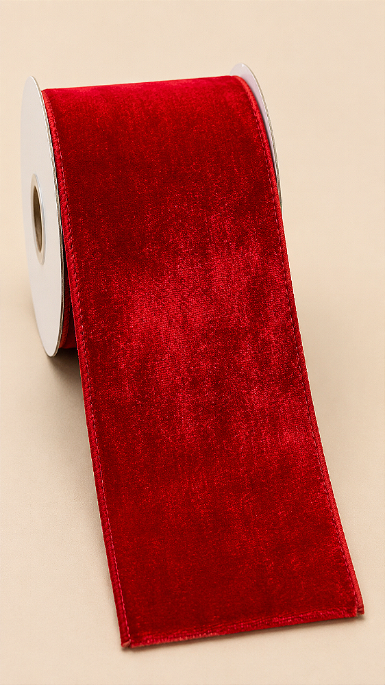 Fita Aramada de Veludo Vermelha 10 cm x 9,14 m | Clássica para Árvores de Natal | Delicare Home