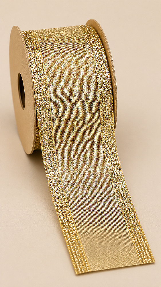 Fita Aramada Dourada com Bordas em Glitter 6,3 cm x 9,14 m | Elegância para Árvores de Natal | Delicare Home