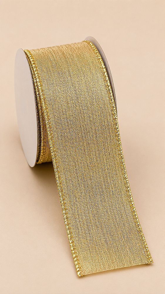 Fita Aramada Dourada com Detalhes em Glitter 4,5 cm x 9,14 m | Fita Natalina Premium | Delicare Home