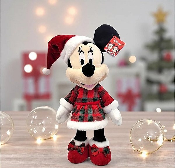 Minnie Natalina Disney Licenciada com Gorro de Papai Noel 45 cm em pé | Pelúcia Decorativa de Natal | Delicare Home