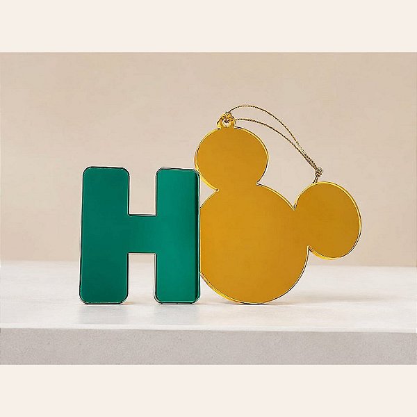 Pingente Espelhado Disney Licenciado Letra H com Silhueta do Mickey 12cm