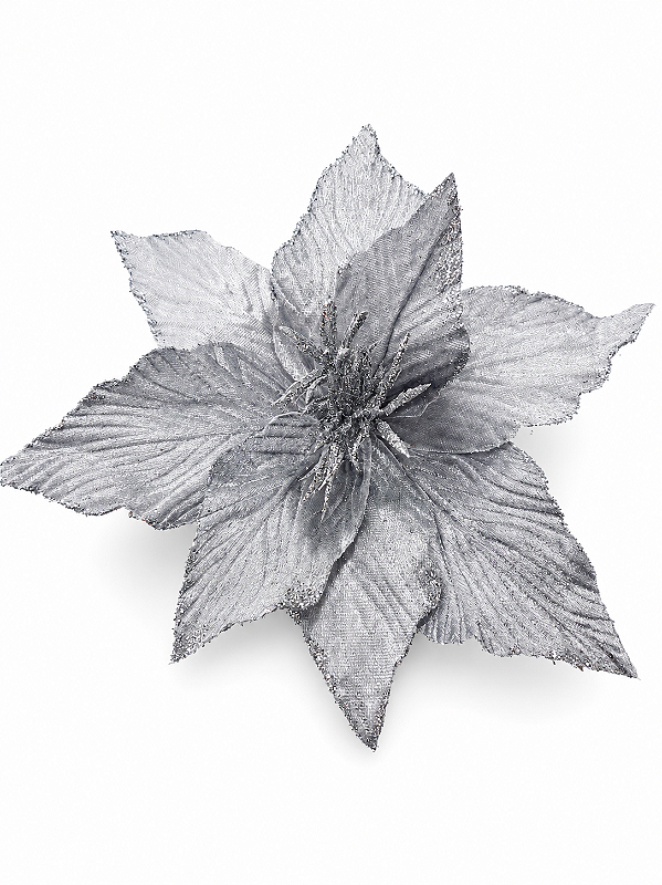 Flor Bico de Papagaio em Veludo Prata 27 x 36 cm | Flor Decorativa Natalina Premium para Árvore de Natal | Delicare Home