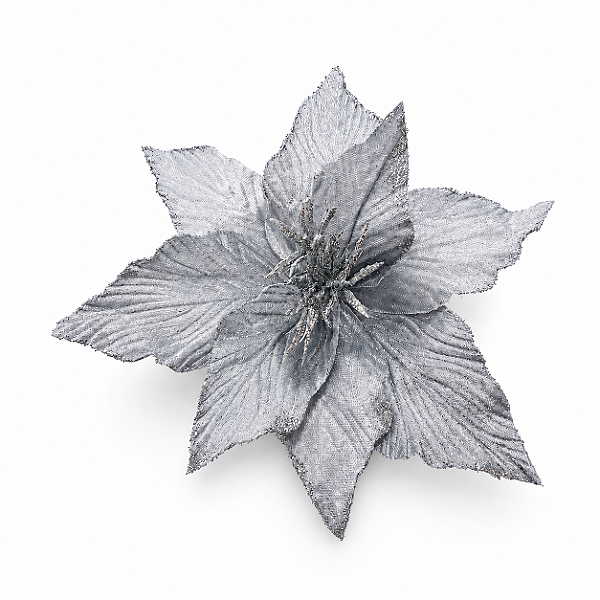 Flor Bico de Papagaio em Veludo Prata 27 x 36 cm | Flor Decorativa Natalina Premium para Árvore de Natal | Delicare Home