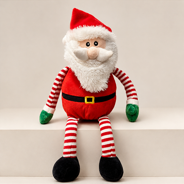 Papai Noel de Pelúcia Plush 45 x 12 cm com Pernas Articuladas Listradas | Decoração de Natal Premium | Enfeite Natalino Delicare Home