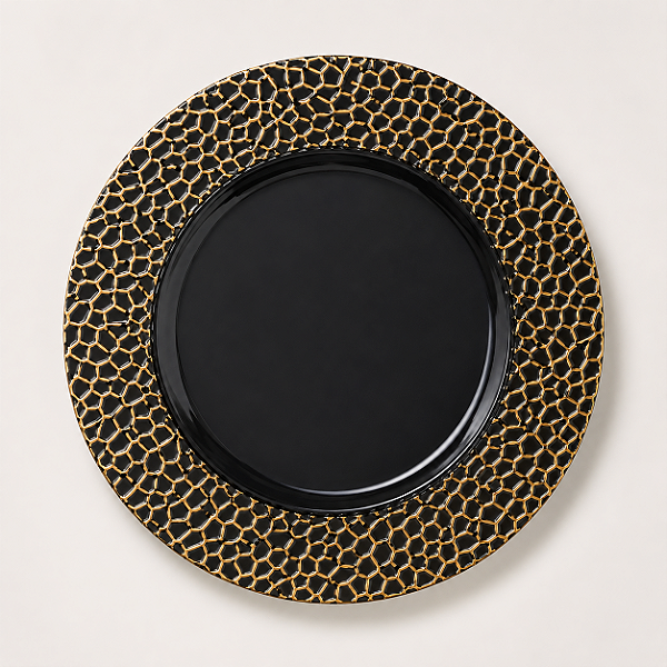Sousplat Preto com Relevo Dourado 33 cm